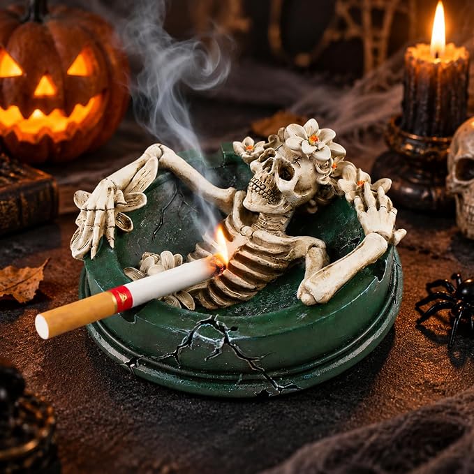 4.9inch Gothic Skull Ashtray, Halloween Skeleton Tabletop Decor for Smokers