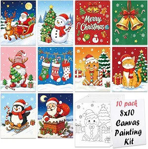 Nuberlic 10Pcs Pre Drawn Canvas to Paint for Kids Merry Christmas Themed - skull painting