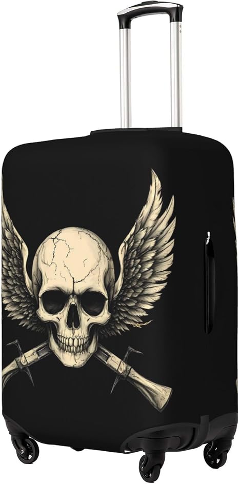 Travel Luggage Cover for Gothic Winged Skull - skull suitcase