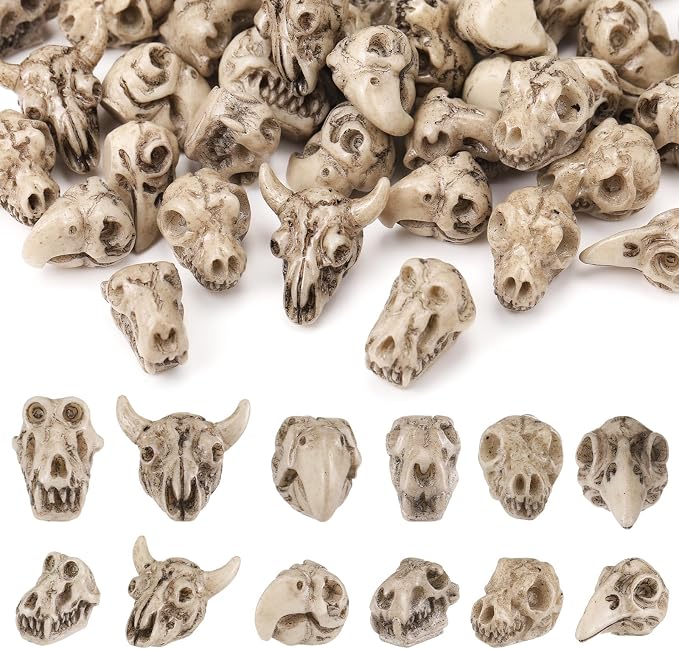 Geelin 60 Pcs Halloween Mini Resin Skull Figurines for Skeleton Party Favor - skull figurine