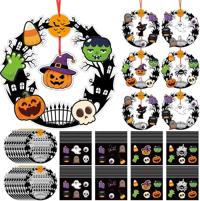 Motipuns 24 Set Halloween Wreath Craft Kit DIY Paper Haunted House Wreath - skull wreath