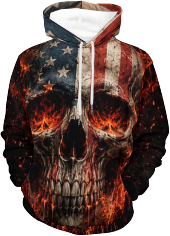 Samurai Dragon Skull Hoodie for Men, Soft All Over Print Sweatshirt, Gothic Outdoor Wear, Dark Fantasy Design - skull sweatshirts