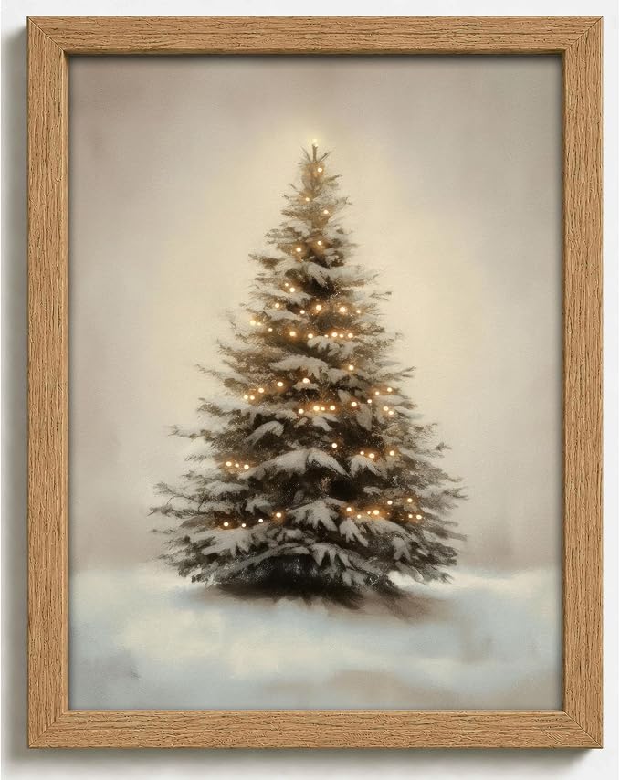 DULASI Vintage Framed Christmas Tree Wall Art 8x10in Snowy Pine Wall Decor - skull painting