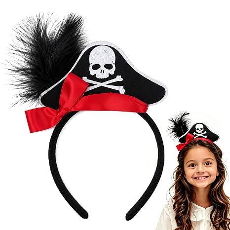 ForBaysy Mini Pirate Hat Headband Skull and Crossbones Costume Headpiece with Feather Halloween Party Accessory - skull headband