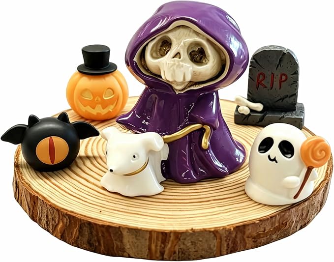 Skull Grim Reaper Walking Ghost Dog Resin Halloween Decorations Set - skull figurine