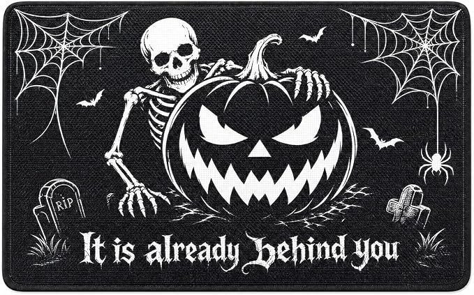 Halloween Skeleton Welcome Doormat, Non-Slip Floor Mat for Entrance 17X29In - skull floor mat