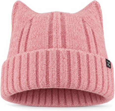Zylioo XXL Beanie with Cat Ear for Women, Big Head Fuzzy Winter Knit Hat - skull hat