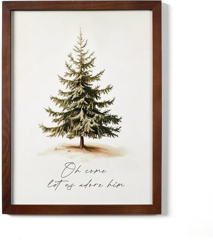 Framed XMAS Wall Decor Winter Pine Tree Wall Art Retro Christian Wall Sign - skull wall art