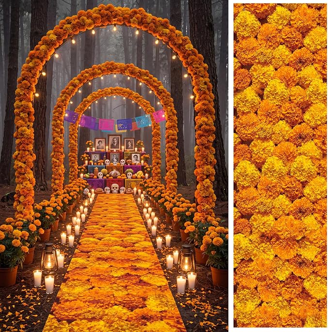 Dia De Los Muertos Marigold Path Runner Day of the Dead Decor - skull carpet