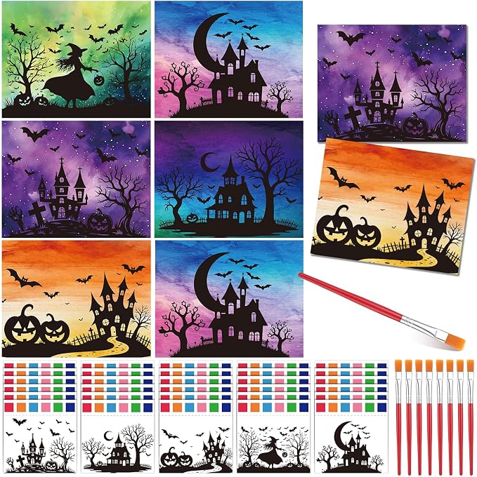 Tenceur Halloween 30 Set Crafts DIY Paint with Water Book Brushes - skull painting