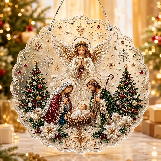 VEDRML Christmas Pearl Diamond Arts Suncatcher DIY Kit (Style 3, 8inch) - skull wall art