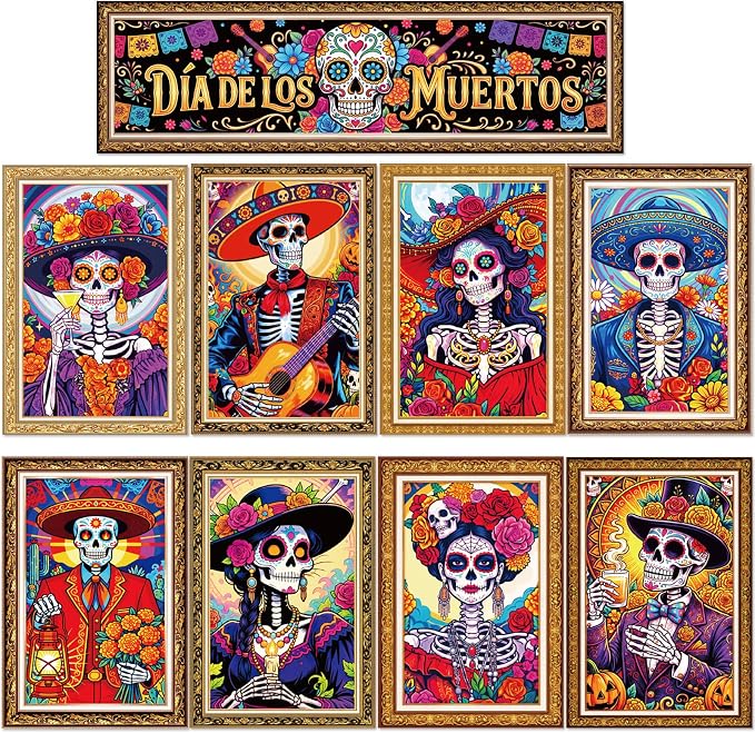 WUOUWUOU Day of The Dead Poster – 9 Piece Day of the Dead Decorations
