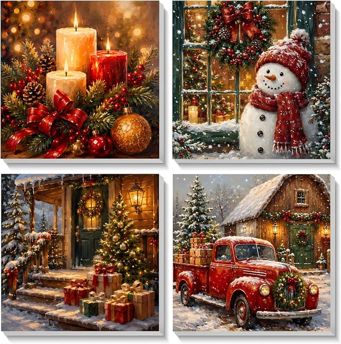 AUKELHJ 4 Pack Framed Christmas Paint by Numbers Kit for Adults, 8x8 inch - skull painting