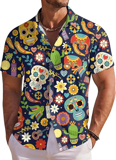 Dia De Los Muertos Shirt Men Day of the Dead Shirts Sugar Skull Button Down - skull tshirt