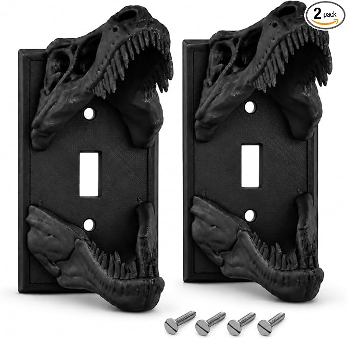 Gothic Dinosaur Skull Light Switch Cover, Single Toggle Wall Plate, 2 Pack