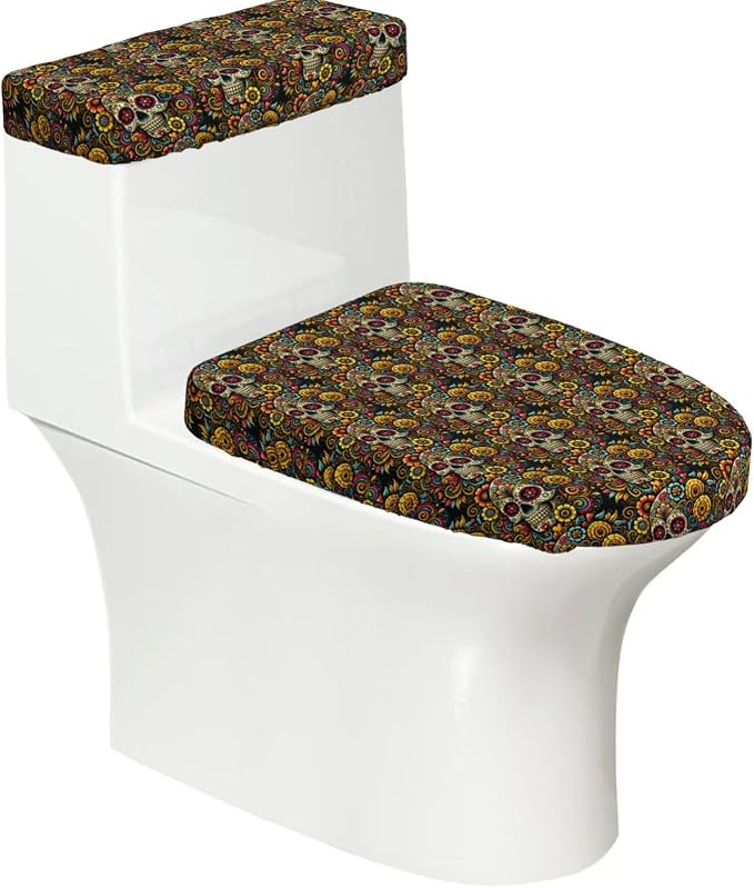 Toilet Lid Cover Set Sugar Skulls Day Of Dead - skull toilet paper