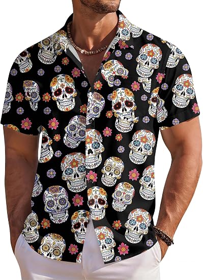 Dia De Los Muertos Shirt Men Day of the Dead Shirts Sugar Skull Button Down - skull tshirt