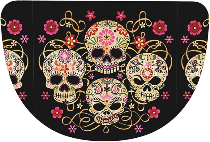 Day of The Dead Skull Print Half Round Rug - skull toilet mat