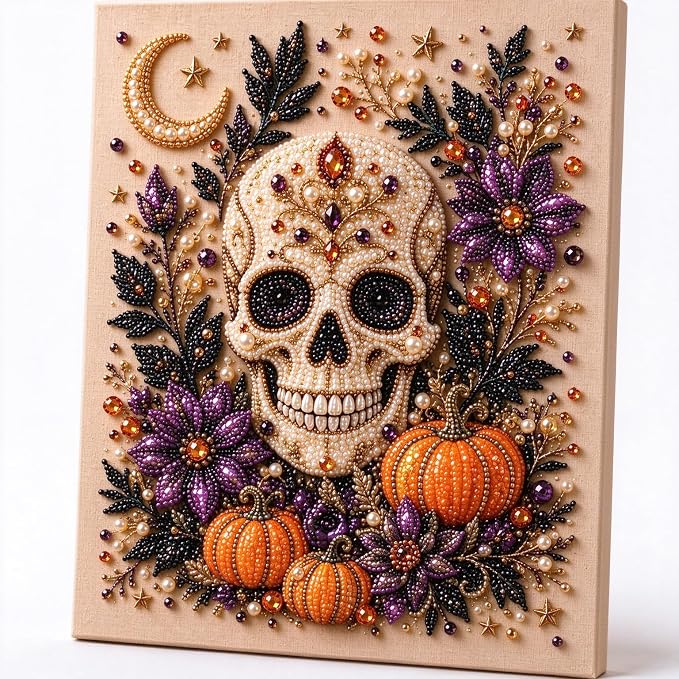 Halloween Skull Pearl Art DIY Kit 3D Diamond Painting Craft for Adults