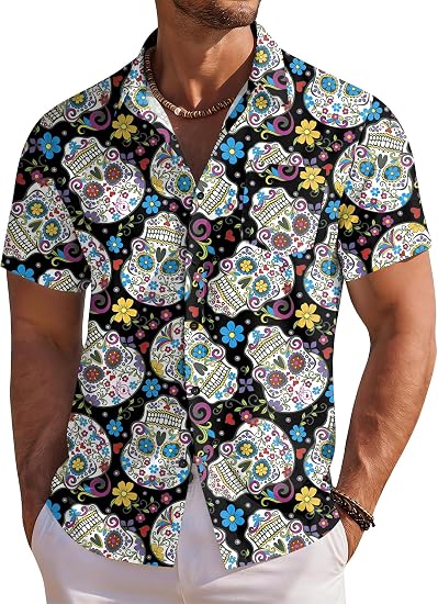 Dia De Los Muertos Shirt Men Day of the Dead Shirts Sugar Skull Button Down - skull tshirt