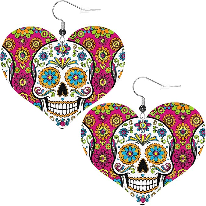 Lightweight Teardrop Leather Earrings Dangle Earrings, Women Earrings - skull plate