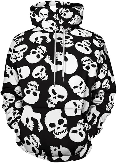 Unisex 3D Realistic Printed Novelty Hoodies for Men Women Cool Graphic Hooded Sweatshirt - skull hoodie