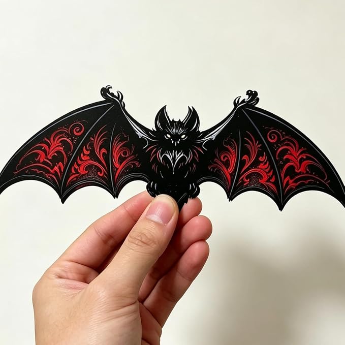 12Pcs Red Black Gothic Bat 3D Effect Halloween Wall Stickers - skull sticker