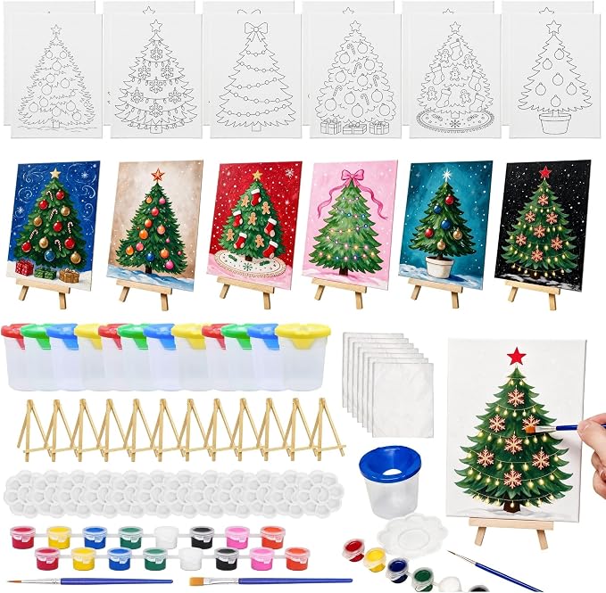 84pcs Christmas Tree Pre Drawn Canvas Pre Printed Canvas Set Sip and Paint Kit Supplies with Brushes Paints Easels Xmas Holiday Theme Painting Night Party Favor Group Craft Activity Home Wall Decor - skull painting