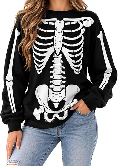 Fun Halloween Sweatshirt for Women Long Sleeve Fall Sweatshirts - skull sweatshirts