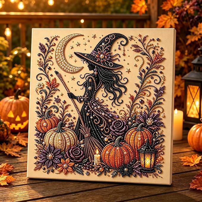 Dsathaz Halloween Pearl Art Kits for Adults, Witch and Moon Design