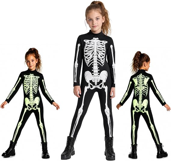 kids skeleton costume 3D-printed glow-in-the-dark stretch halloween costume - skeleton