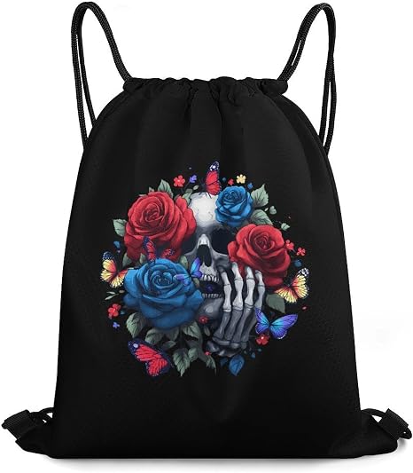 Rose Butterfly Skull Casual Drawstring Bags Light Sackpack - string light