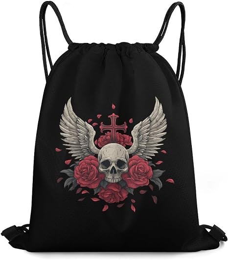 Fallen Angel Skull Crosses Casual Drawstring Bags Light Sackpack - string light