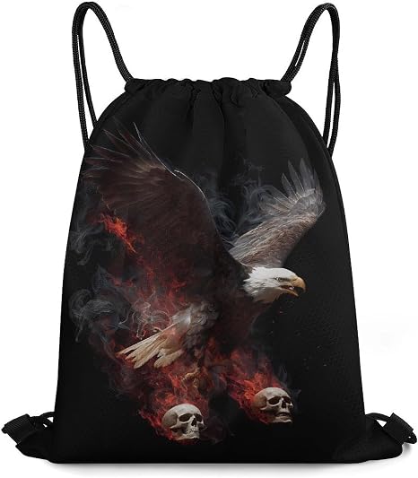 Fire Ea-gles Skull Casual Drawstring Bags Light Sackpack - string light