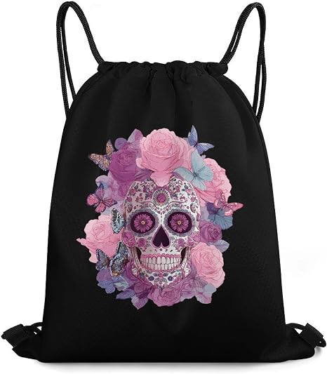 Gothic Skull Skeleton Rose Casual Drawstring Bags Light Sackpack - string light