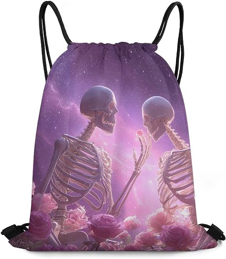 Galaxy Skeleton Couple Skull Casual Drawstring Bags Light Sackpack - string light