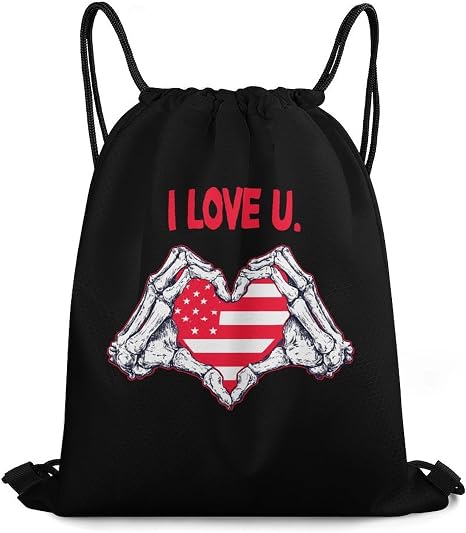 Hand Skull Heart National Flag Casual Drawstring Bags Light Sackpack - string light