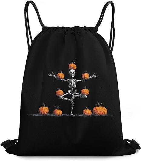Funny Pumpkin Skeletal Skull Casual Drawstring Bags Light Sackpack - string light