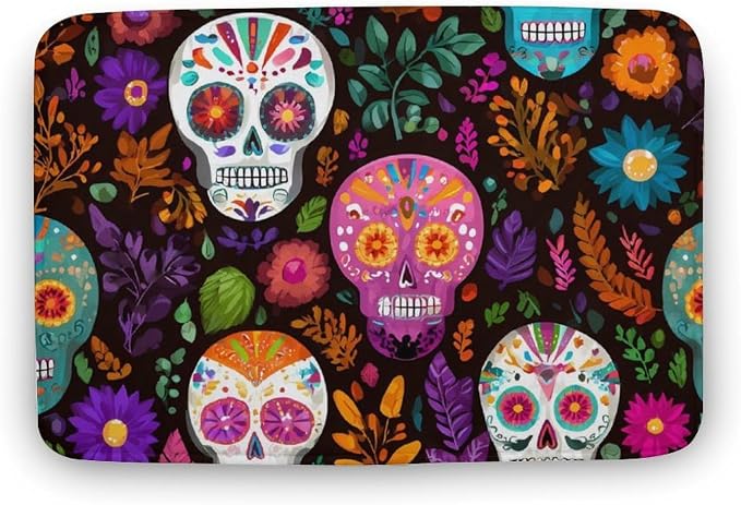 Sugar Skulls Mexican Floral Bathroom Rugs Bath Floor Mat 15.7"x23.6" - skull carpet