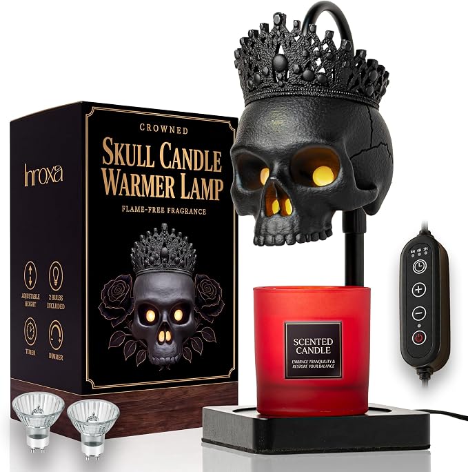Skull Candle Warmer Lamp with Timer & dimmer, Gothic Decor & Halloween,Goth