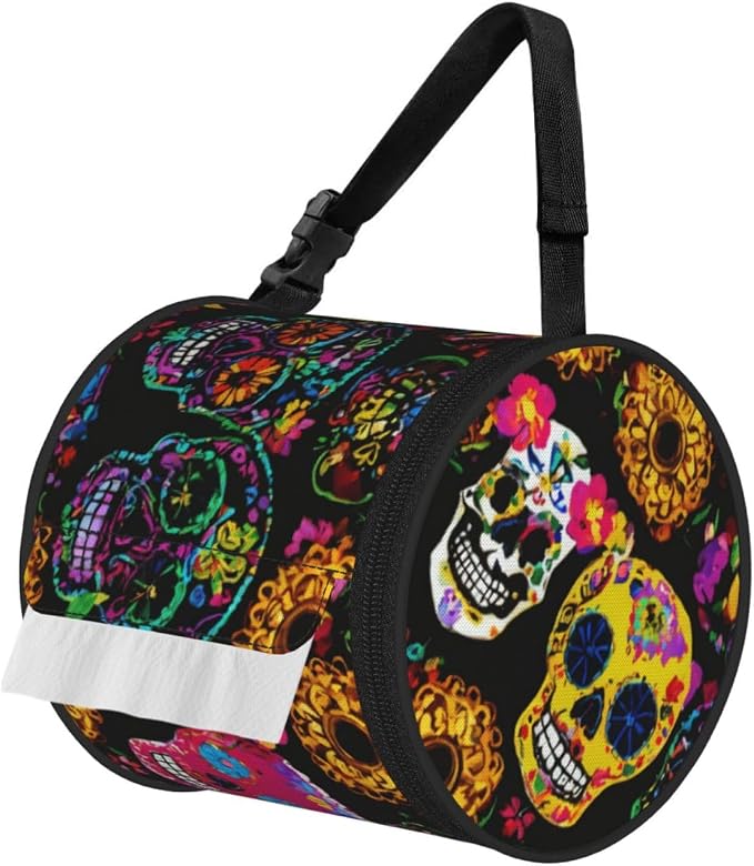 Rose Skull Print Cylindrical Tissue Holder Bathroom Kitchen Portable Daily Home Office Travel - skull toilet paper