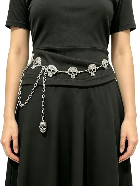 Skull Waist Chain Belt Gothic Punk Silver Layered Body Belly Chain - skull wallet