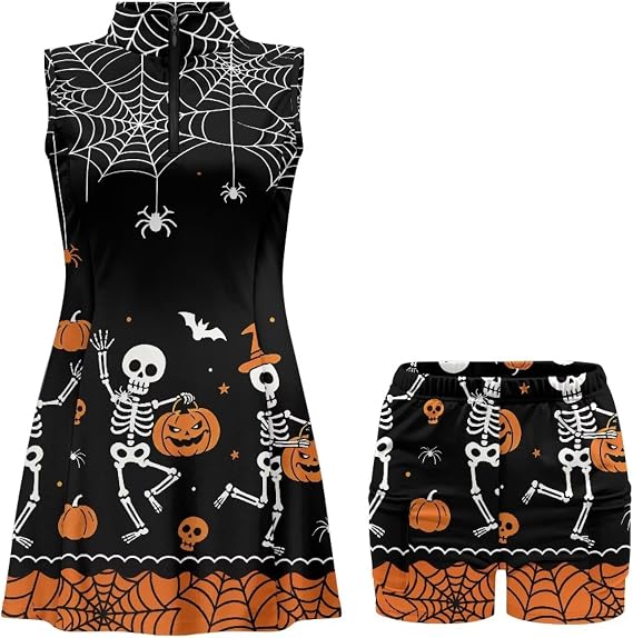Golf Dress Tennis Dresses for Women with Built in Shorts and Pockets Sleeveless Athletic Dress Workout Dress - sugar skull dress
