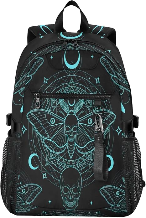 ALAZA Goth Skull Moon Butterfly Dead Backpack Travel Laptop Backpack Purse for Women Men Teens Girls School Bag College Bookbag Water Resistant Casual Daypack - skull backpack