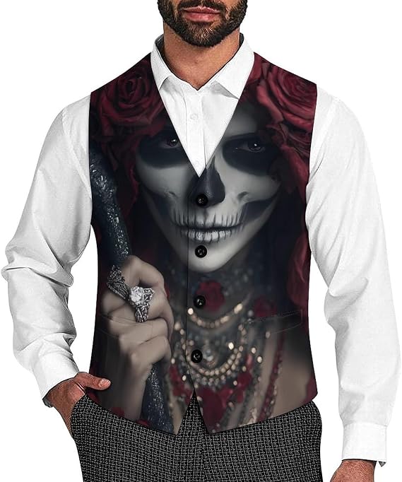 Mexican Sugar Skull Woman Mens Suit Vest Waistcoat Small - sugar skull dress