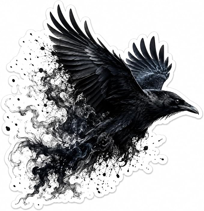 Crow Sticker Black Crow Waterproof Vinyl Decal Gothic Raven Art 5'' - skull sticker