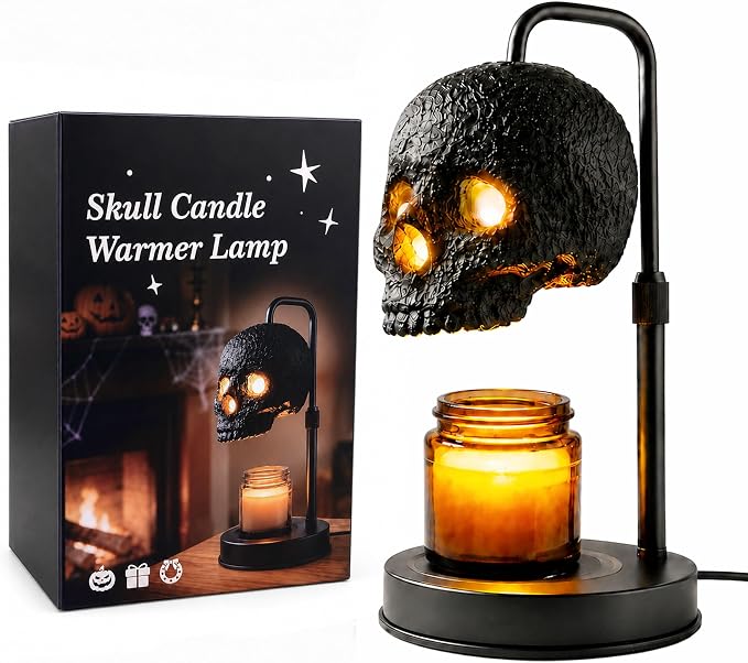 Skull Candle Warmer Lamp with Timer & Dimmer,Skeleton Gothic Home Decor - skull candle
