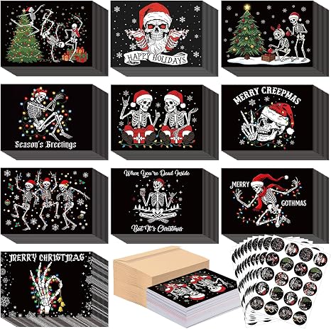 Yeaqee 100 Pcs Skeleton Christmas Greeting Cards - skeleton