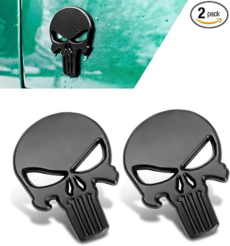 2 PCS Car Decals, Scratch-resistant Metal 3D Skull Stickers, Anti-rust Waterproof Car Emblem Decal, Personalized Exterior Accessory for Fuel Tank & Hood & Trunk & Tailgate (Black) - skull sticker