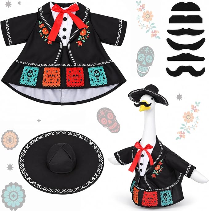 Day of the Dead Porch Goose Outfit for 23” Dia De Los Muertos Goose Costume - skull figurine